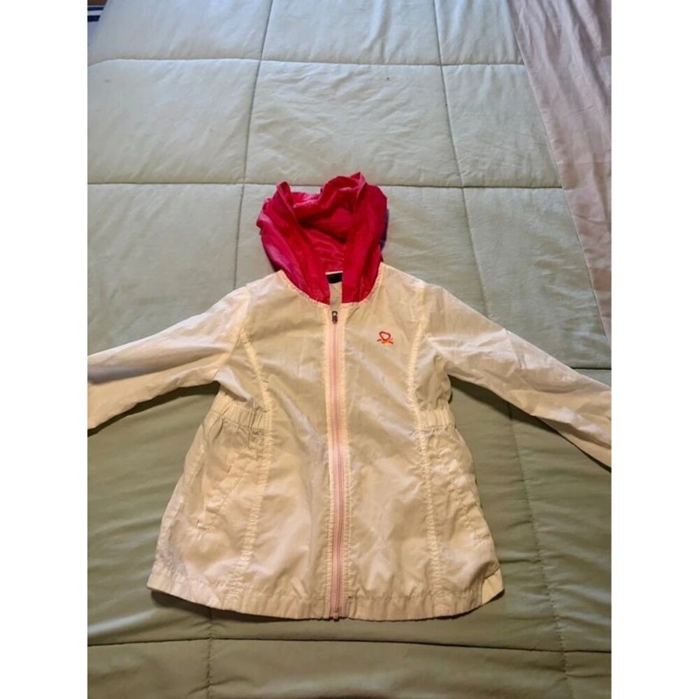 Vintage Benetton Y2K Windbreaker Jacket Size 6 Kids Pink White